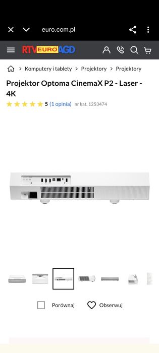 Projektor Optoma 4K CinemaX P2 laser + 2 pary okularów 3D  kino domowe