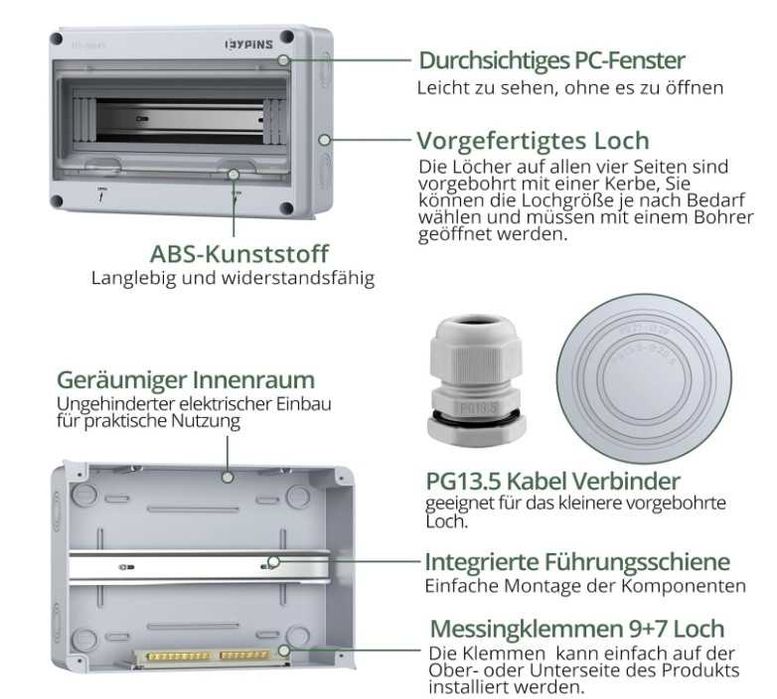 Rozdzielnica natynkowa IP65, na 15 modułów EYPINS + akcesoria