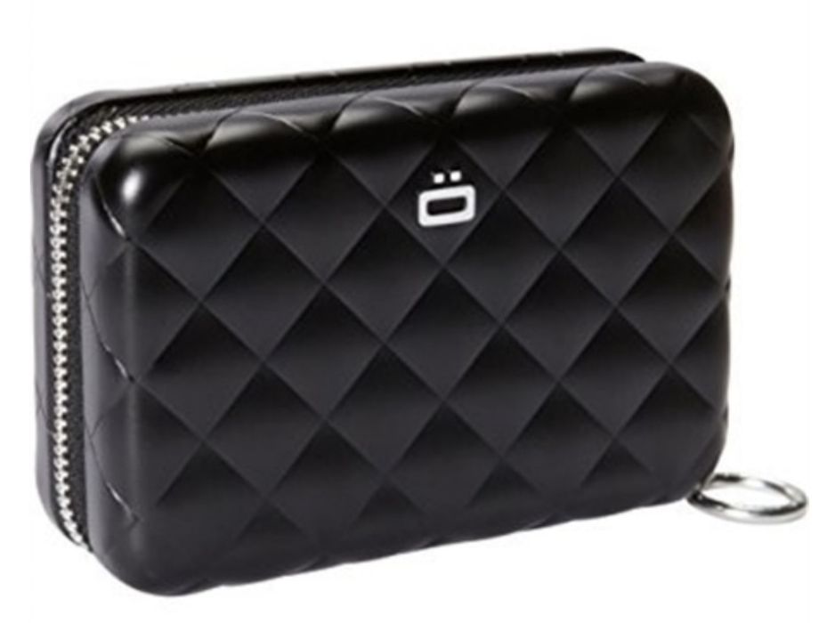 Carteira p/ Cartões OGON Quilted Zipper Aluminium QZ Black