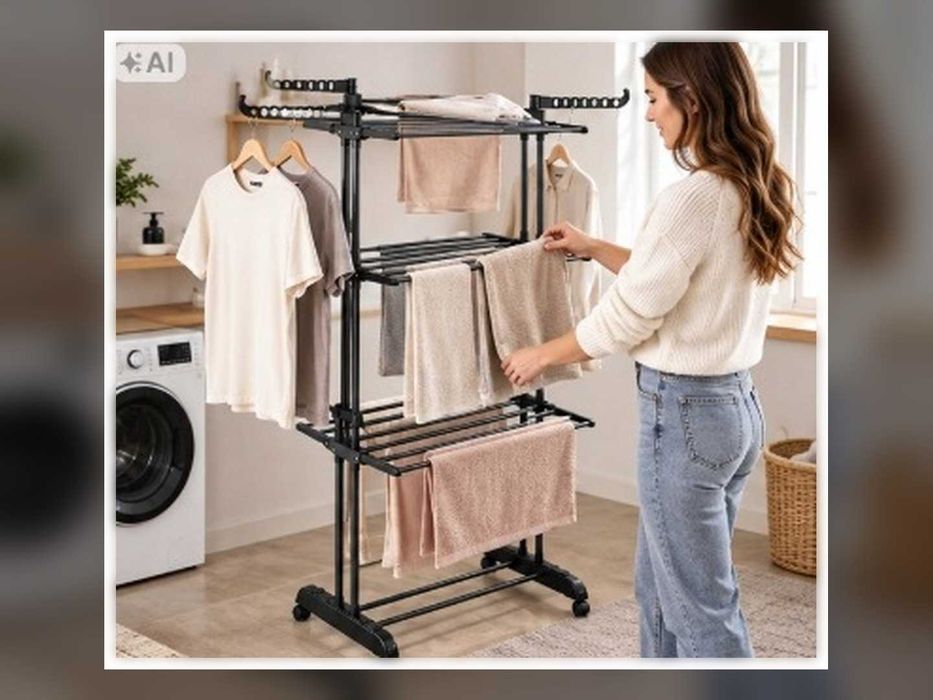 Nowa Suszarka Na Pranie Stojąca Składana Na Kółkach XXL 120 Cm