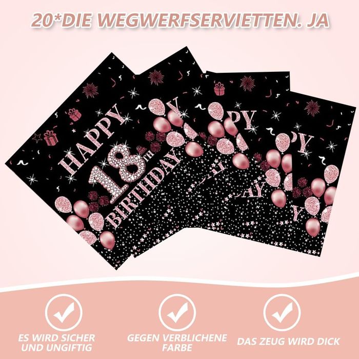Zestaw dekoracji na 18 urodziny - 61 el. - Rose Gold/Czarny