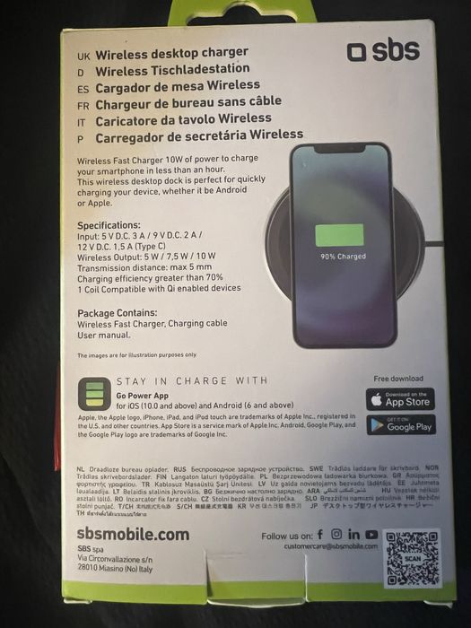 SBS Wireless Charger Qi Certified Iphone/Android Ładowarka bezprzewodowa