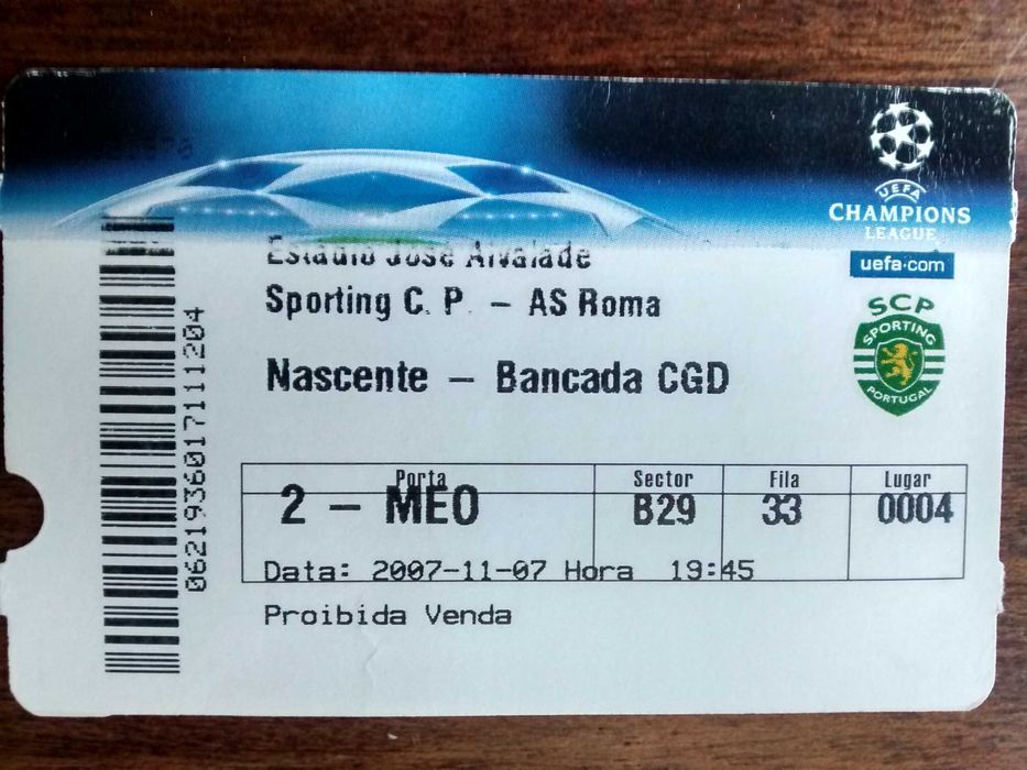 Bilhete de Liga dos Campeões - Sporting CP vs AS Roma