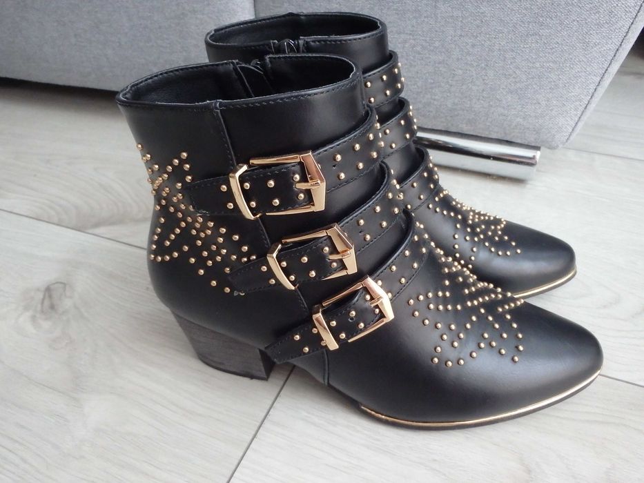 Nowe botki sztyblety DeeZee r 37 czarne kowbojki ćwieki zdobione buty