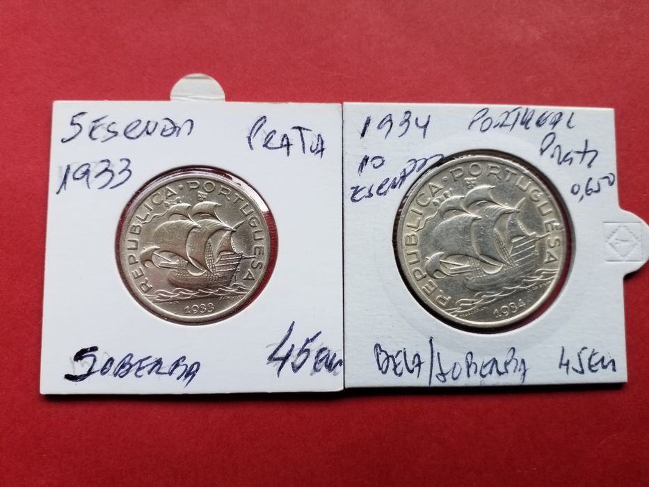 Moedas antigas portuguesas em prata.