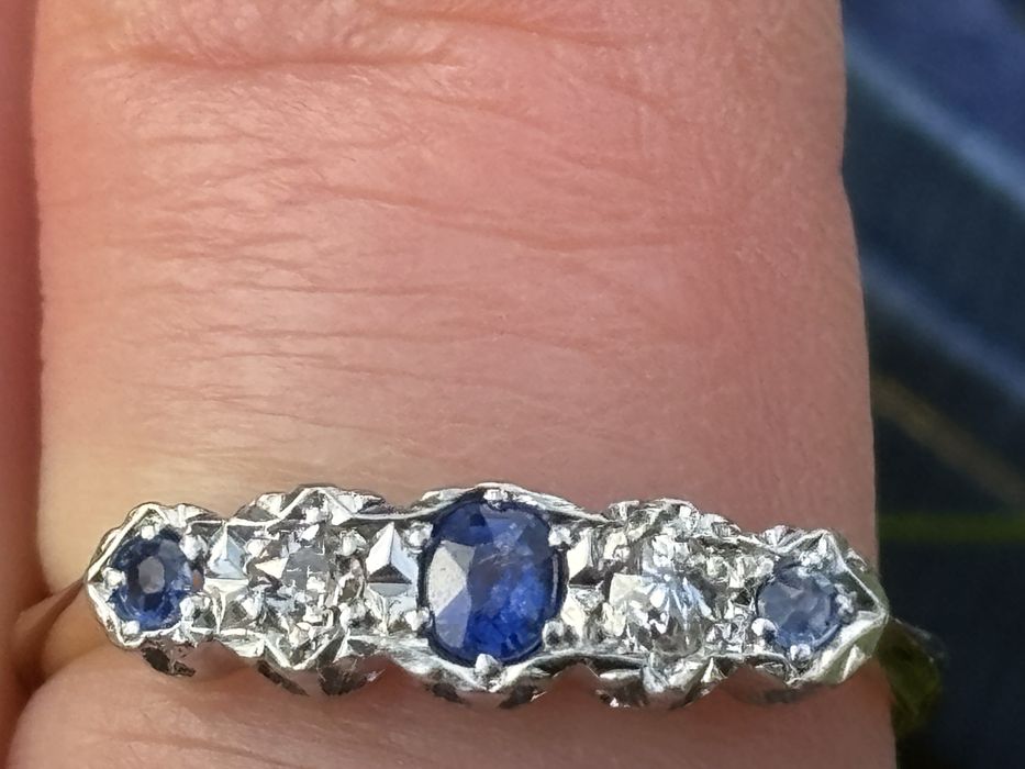 Pierścionek Edwardiański zloty 18ct Au750 Szafiry i Diamenty r