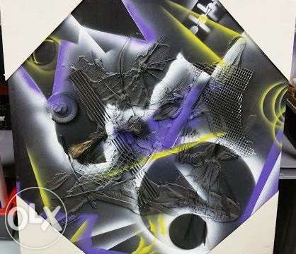 Quadro com relevos azul amarelo e preto