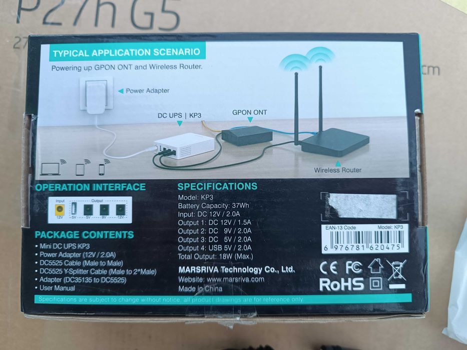 Новый ДБЖ для роутера ONU MARSRIVA 14000mAh Smart Mini DC UPS KP3