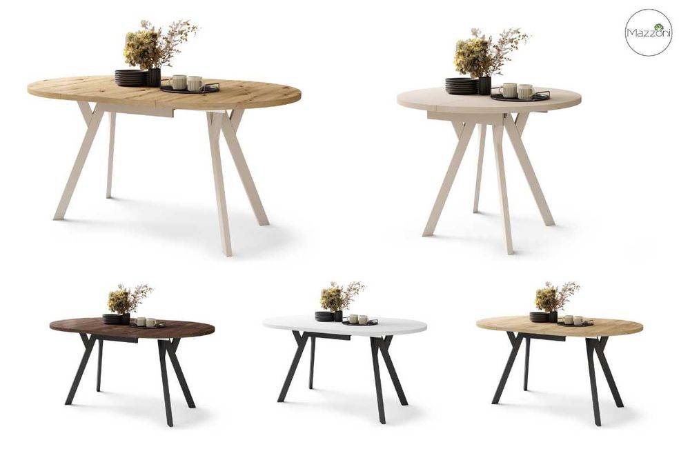 ALDO - OKRĄGŁY STÓŁ Beżowy Rozkładany Loftowy_Industrialny Do Salonu