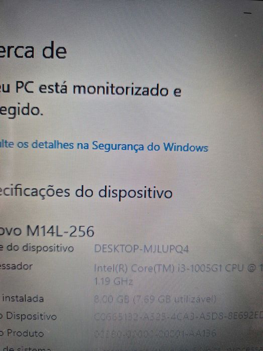 lenovo M14L-256, processador i3-1005G1, display 14"