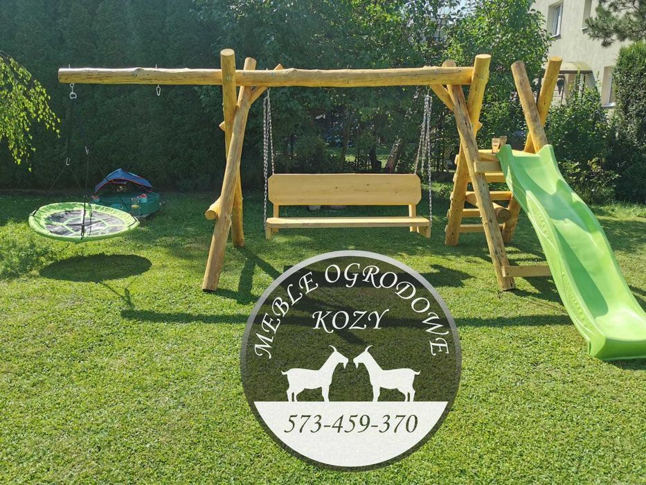 CENY DO KOŃCA LUTEGO! Drewniana huśtawka ogrodowa z bali / Plac zabaw