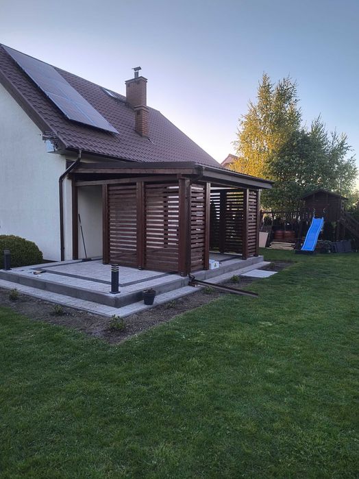 taras, wiata, zadaszenie, domki, garaż drewniany.