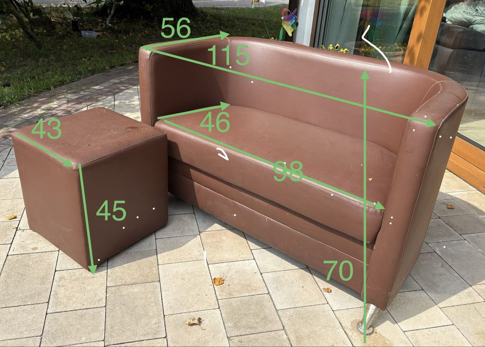 Sofa sofka klubowa dwuosobowa ekoskora skaj + pufka