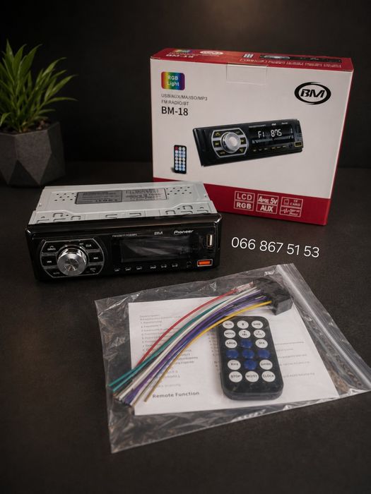 Блютуз магнітола Pioneer BM-18 ,змінна підсвітка, USB,AUX,автомагнітола