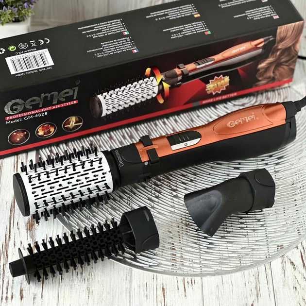 Фен-щетка расческа вращается, стайлер для волос Gemei GM-4828