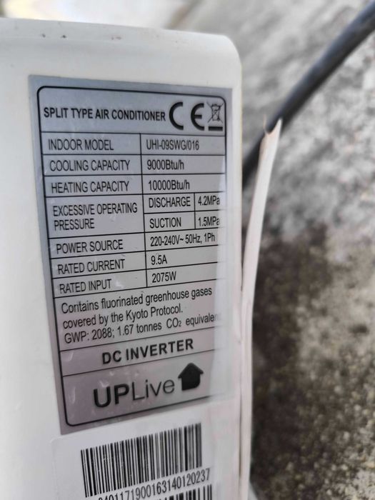 Split UPLive DC Inverter de 9000 BTU (frio) / 10000 BTU (quente)