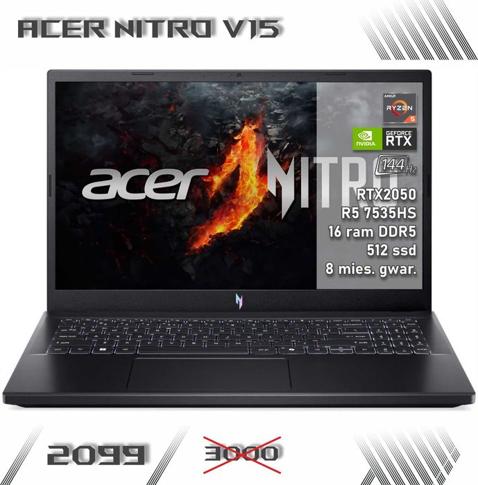 LAPTOP GAMINGOWY Acer Nitro V15 RTX 2050 4gb R5-7535HS 144hz Komputer