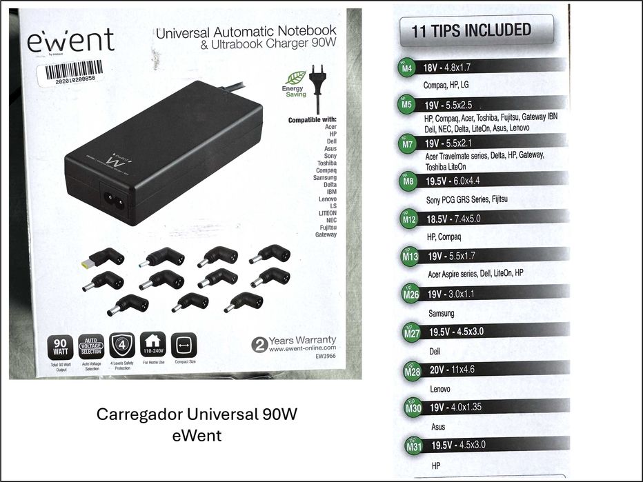 Carregador universal e diversas fichas (PC e telemóvel) - VER VÁRIOS