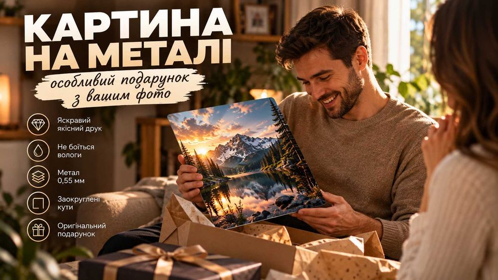 Подарок мужчине, женщине, парню, девушке, маме, папе | На день рождения | Картина по фото на металле | Оригинальный подарок | Фотокартина