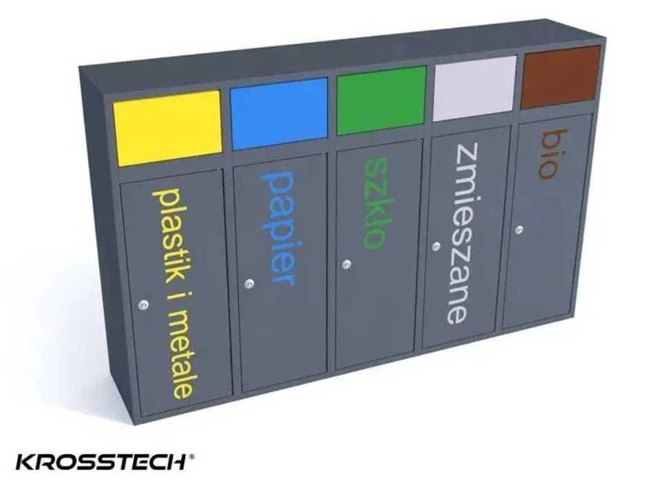 Smietnik Stalowy Krosstech DUZY Kosz do segregacji odpadów składający się z 5 pojemników