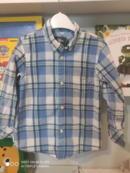 Koszula z długim rękawem w kratę kratkę hm h&m 110