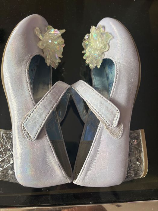 Perłowe pantofelki biżuteryjny świecący obcas. Led Elza, Elsa , Frozen