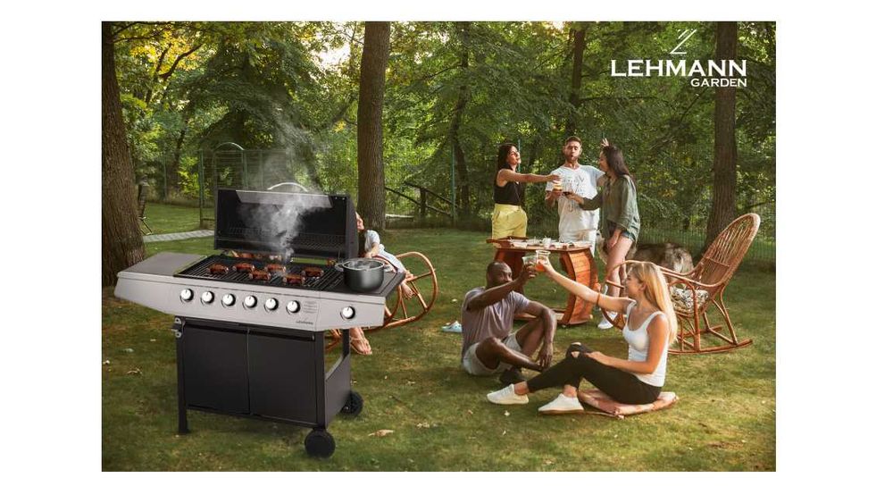 Grill gazowy ogrodowy żeliwny Lehmann Vegas ruszt 6+1 srebrny