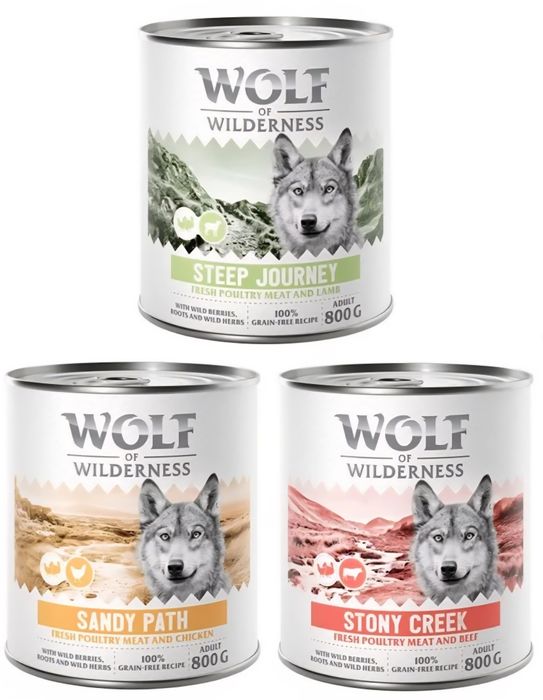 12x800g Wolf Wilderness MIX SMAKÓW bez ZBÓŻ Wysokiej jakości karma mię