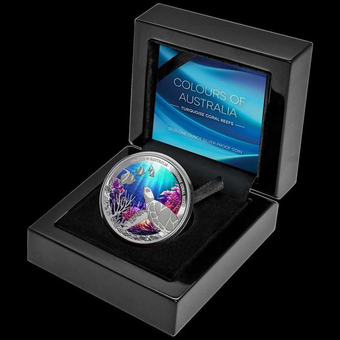 Серебряная монета 1 унция- Бирюзовые коралловые рифы — 2025 год