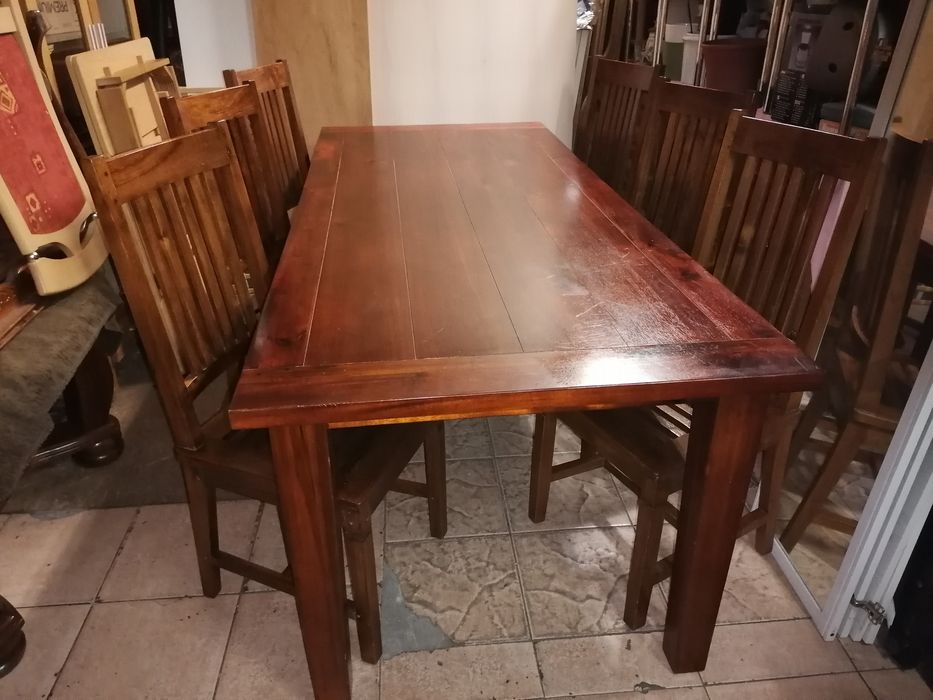 Stół +sześć krzeseł drewno tekowe