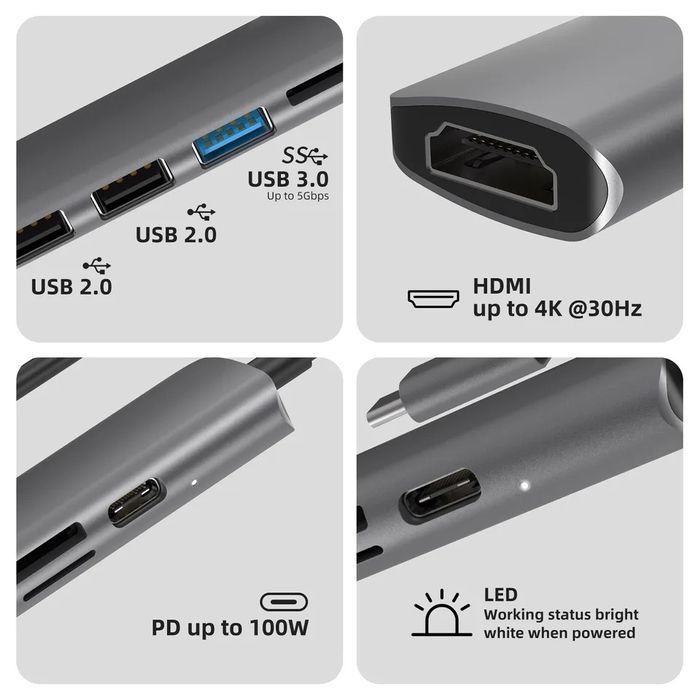HUB 7-in-1 новий, металічний корпус