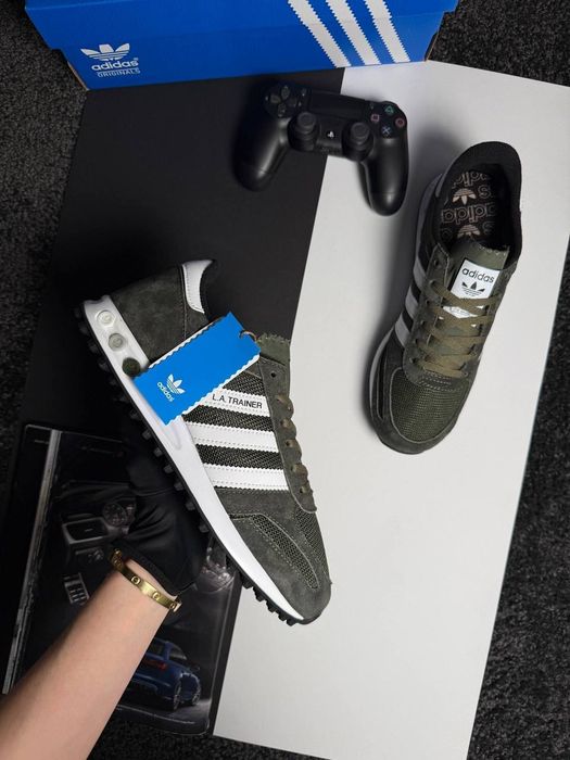 Кросівки сітка чоловічі Adidas LA Trainer Dark Khaki White 41-45р