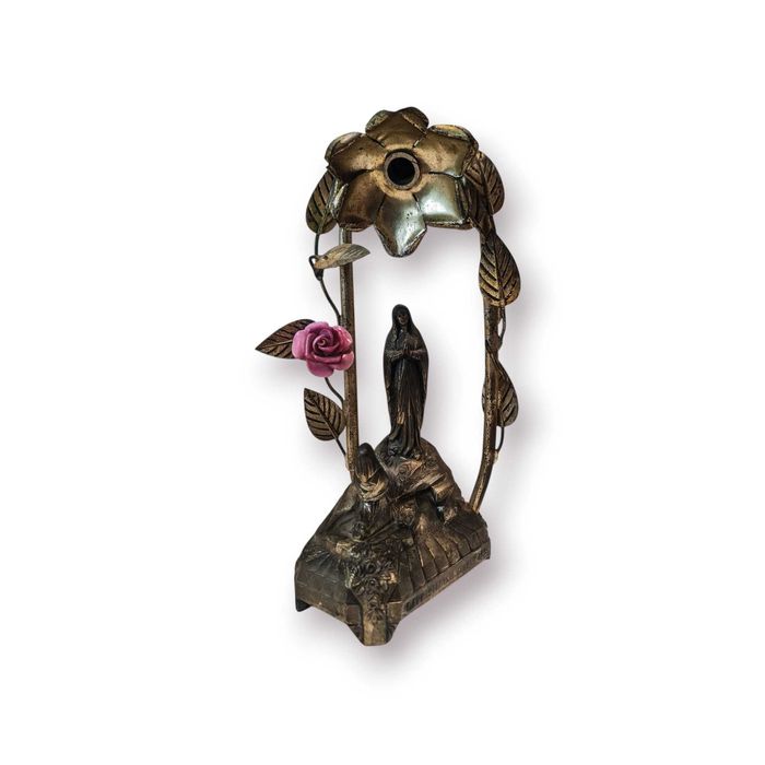 Escultura Religiosa “Aparição de Lourdes” Metal Prateado–França |26 cm