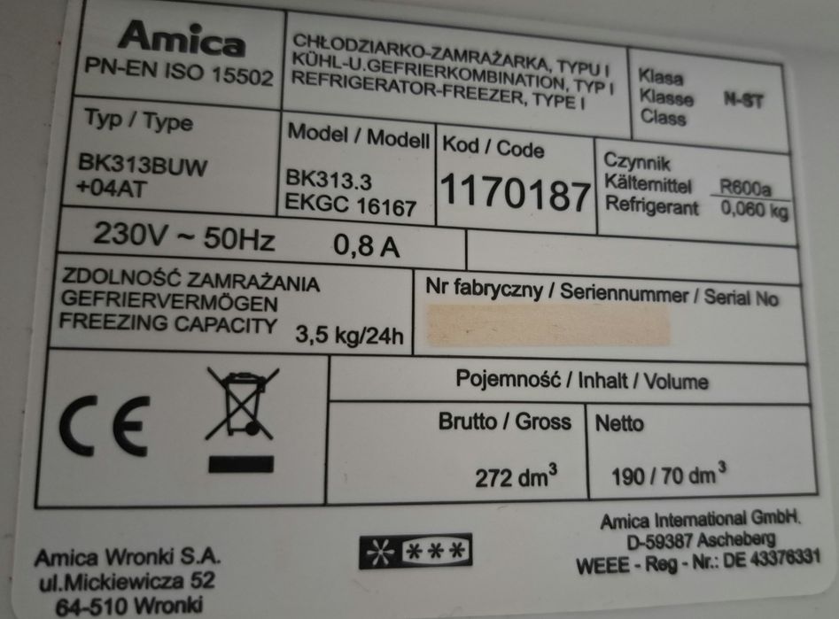 Lodówka używana Amica REZERWACJA