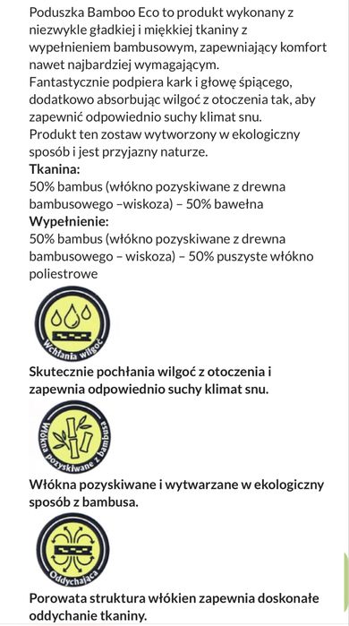 Poduszka wewnętrzna bamboo senna antyalergiczna 70x80 cm duża używana