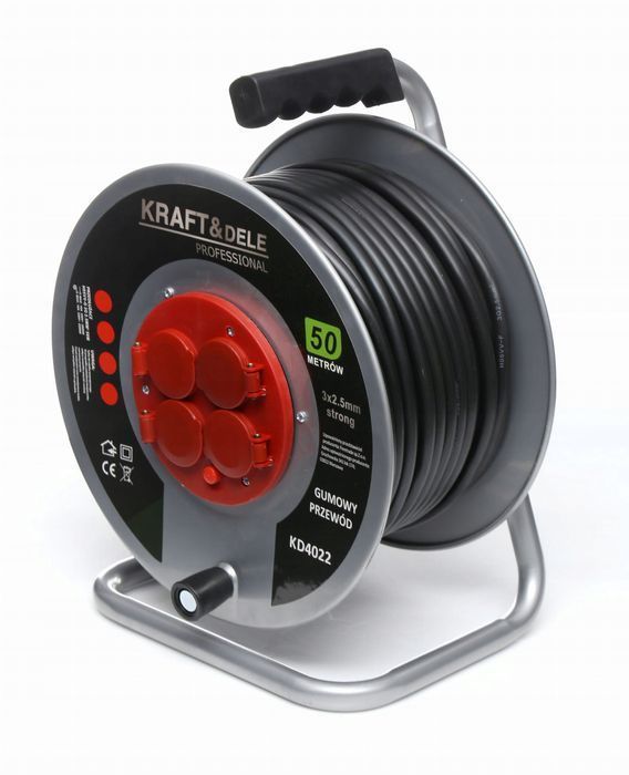 Przedłużacz Bębnowy 50M | 3×2,5Mm² | Metalowy Bęben | 4 Gniazda |16A