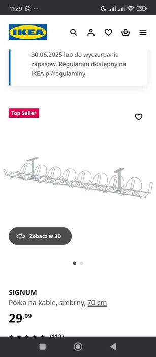 IKEA SIGNUM maskownica do kabli pozioma 70 cm