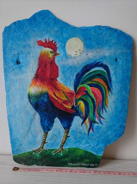 Obraz koguta na dachówce