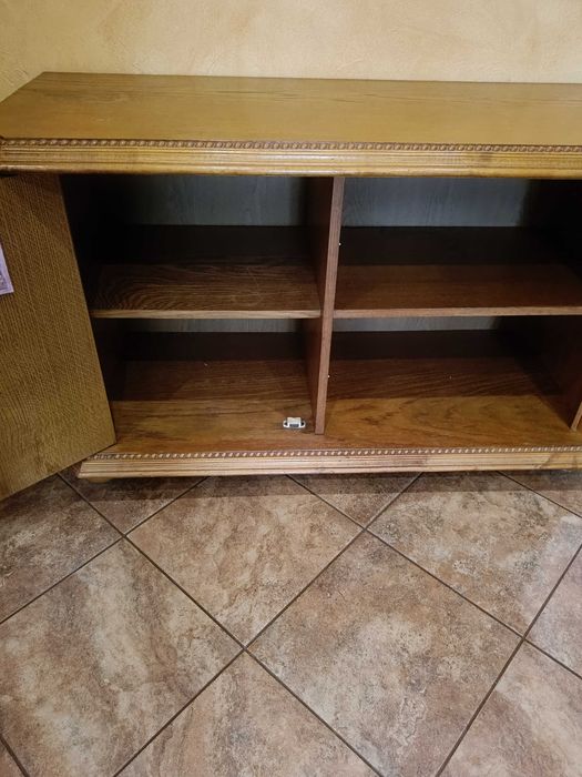 Witryna dębowa, przeszklona wraz z szafką RTV