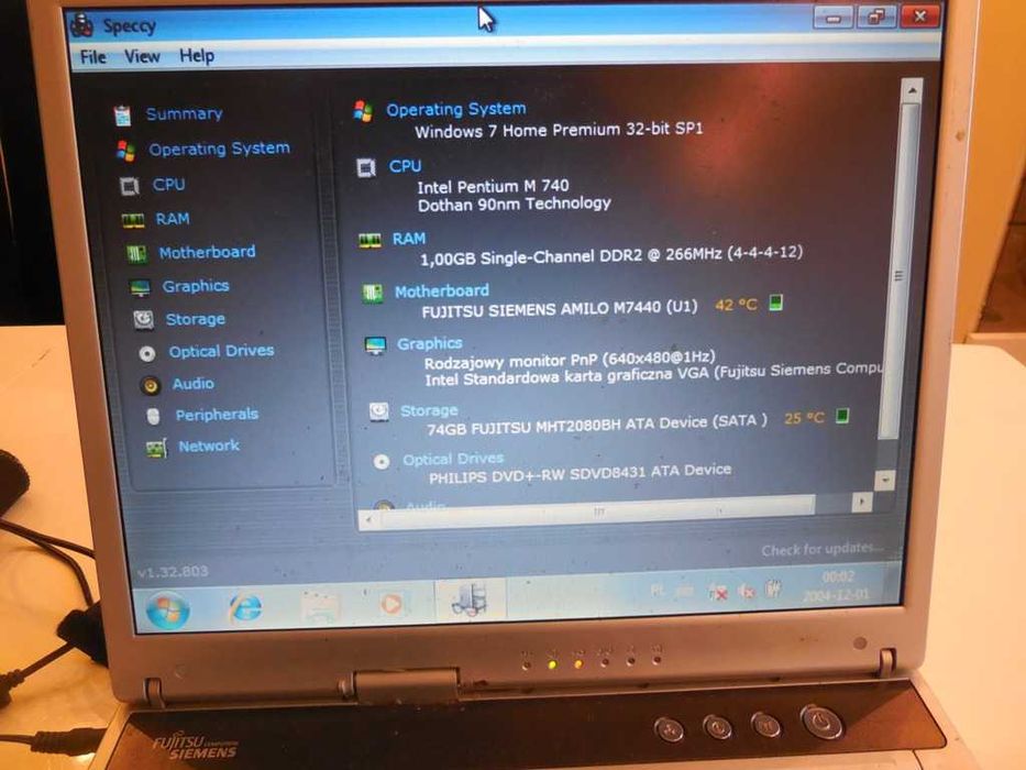 Laptop Fujitsu Siemens Amilo M7440 Pentium1.7 GHz RAM DDR2 1Gz HDD80GB