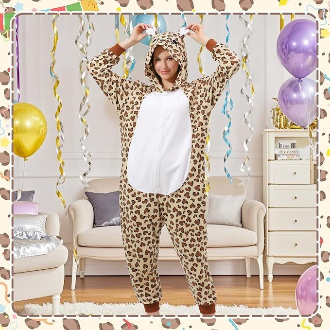 Piżama kigurumi damska lampart pluszowa z kapturem L