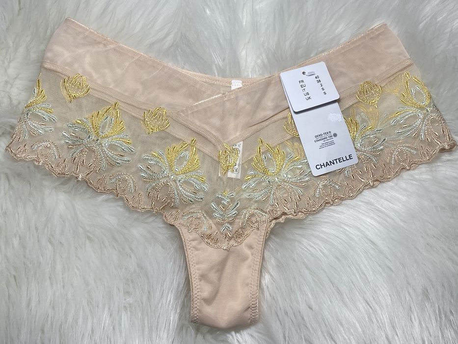 Nowe Chantelle luksusowe stringi koronkowe nude EU 38/M haft premium
