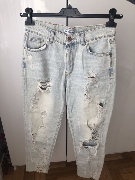 Spodnie mom jeans z przetarciami S 36 Pull&bear