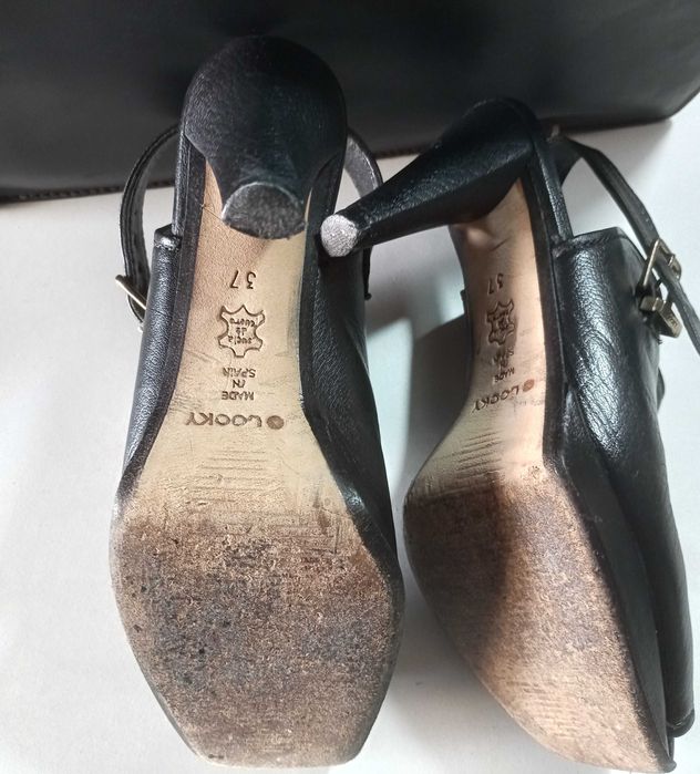 Mules de Salto Alto LOOKY em Pele Genuína Preta (Tamanho 37)