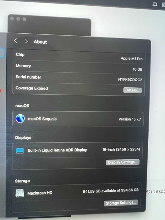 MacBook M1 Pro 16" - 16GB RAM | 1TB SSD
