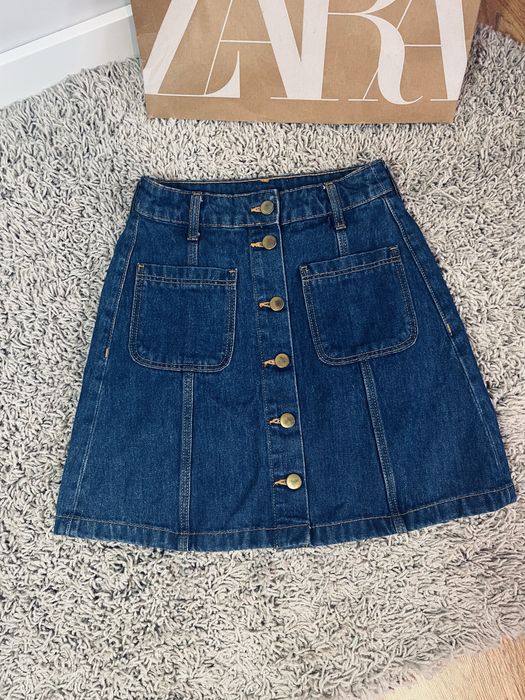 Granatowa jeansowa spodniczka mini z guzikami damska Hm rozm xxs