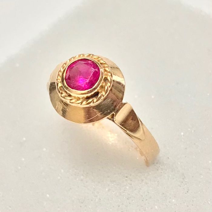 Złoty PIERŚCIONEK 14K cudowny różowy AMETYST r.17