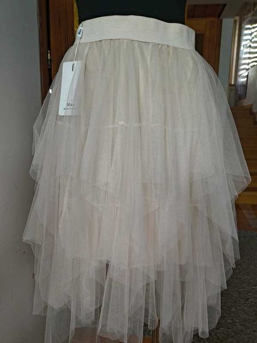 Tiulowa koktajlowa spódnica ecru ślubna wesele
