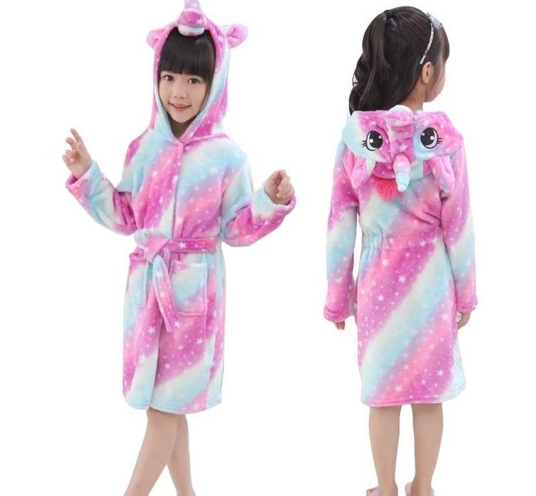 Детский махровый халат Кигуруми единорог радужный для девочки 130, 140