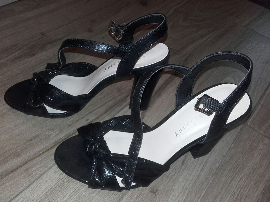 Buty sandaly CCC 37 czarne obcas sylwester wesele lato